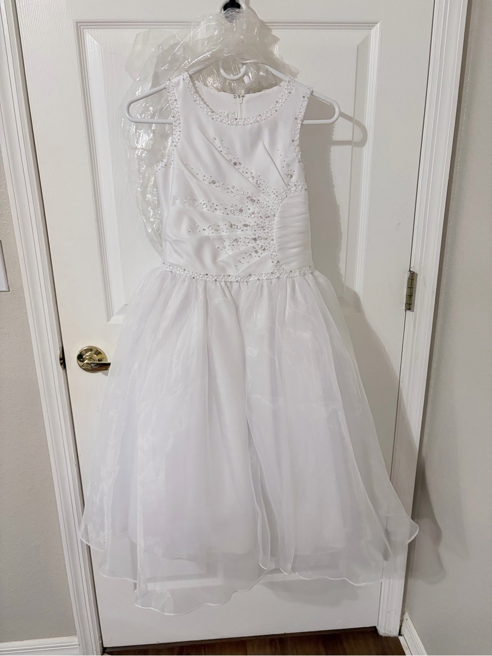 White Beaded Tulle Flower Girl Dress